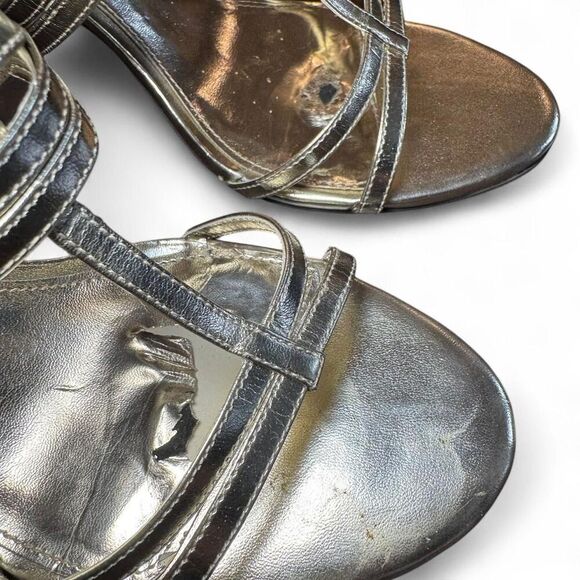 Ralph Lauren Women's Gold Metallic Strappy Open Toe Heels Size 9.5 - Picture 6 of 8
